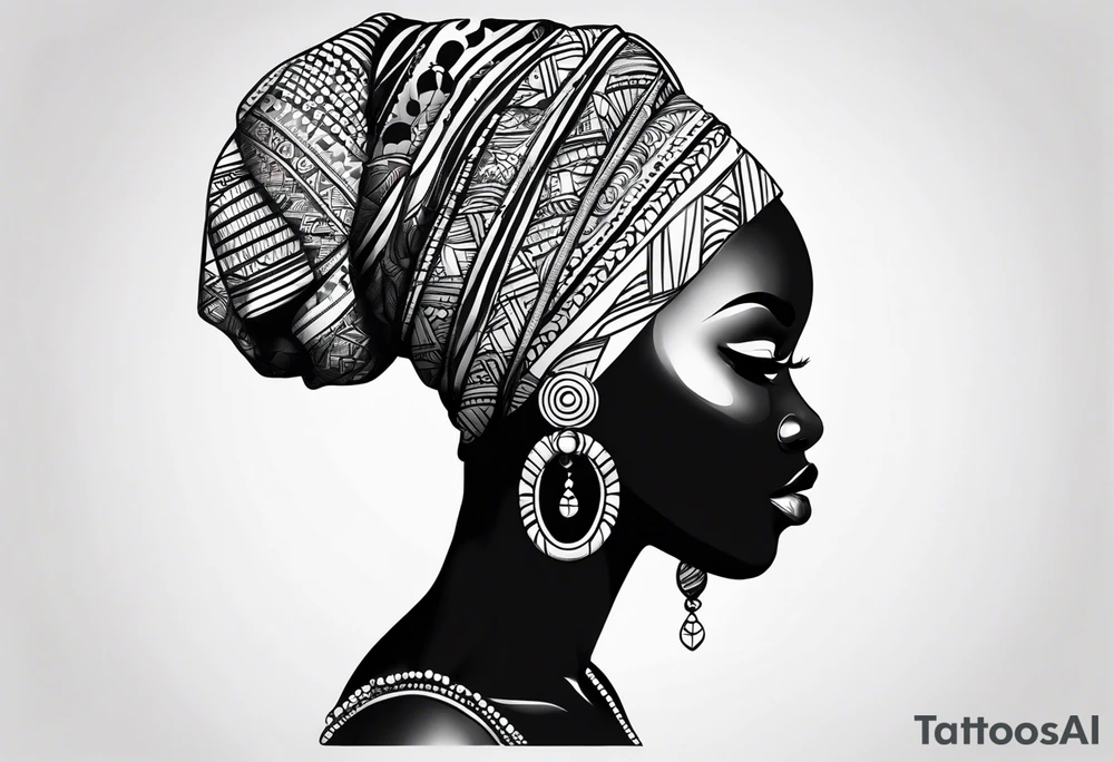 African woman shape only head with adinkra sign minimalist tattoo idea