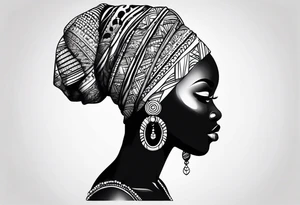 African woman shape only head with adinkra sign minimalist tattoo idea