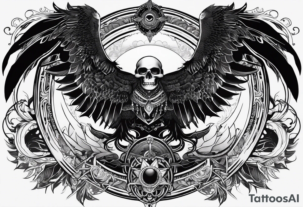 black kali, goddess pirate, alien, pachamama, valkrye, warrior, skull, lotus azul, wing, eagle, zenza resonance, stars, one side chest tattoo idea