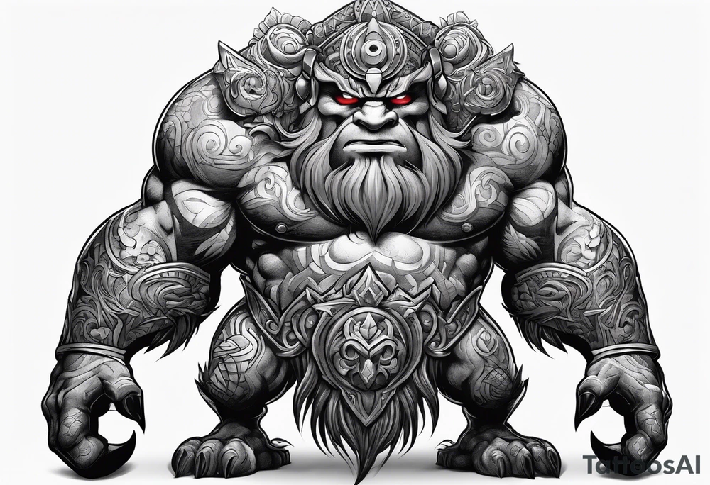 full body strong mythical giant cyclops turned to the side tattoo idea