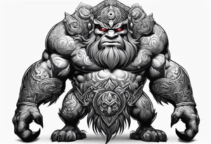full body strong mythical giant cyclops turned to the side tattoo idea