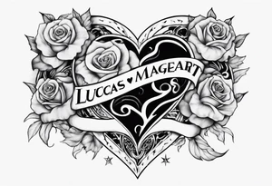 A black heart with the words Lucas and Margaret tattoo idea