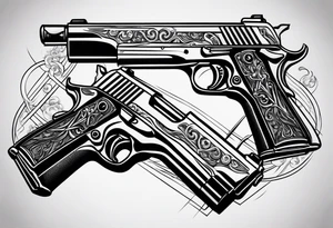 A murder scene of two guns man over the victims black siloets only tattoo idea