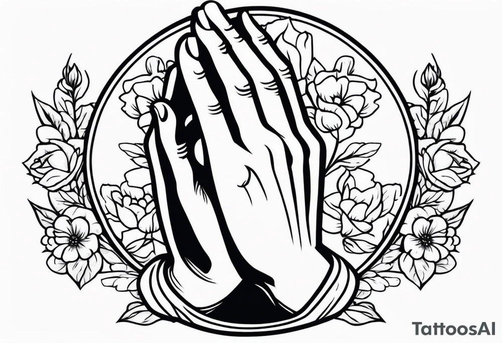 praying hands

old school vintage simple traditional design with vintage flowers surrounding
bold color simple tattoo idea