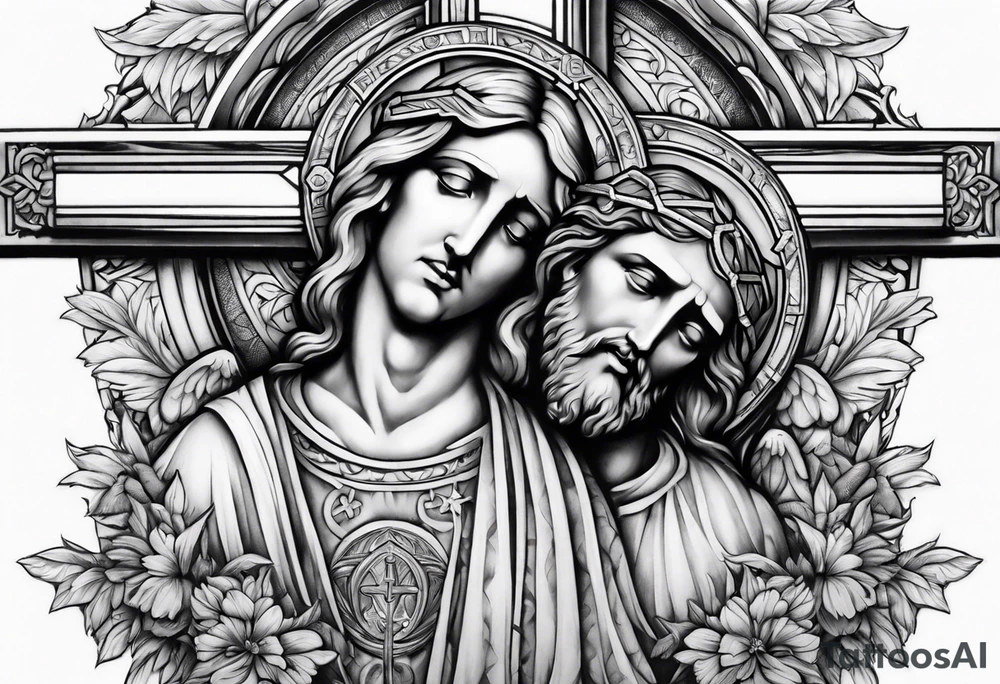 cross with jesus and angels tattoo idea