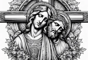 cross with jesus and angels tattoo idea
