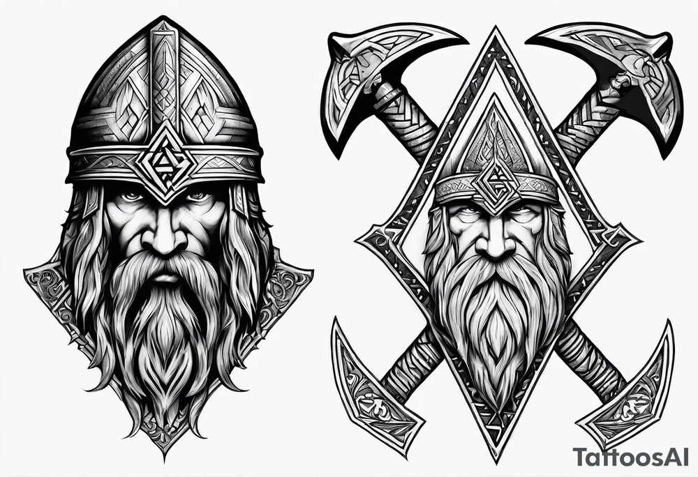 Valhalla sword shield axe Valknut tattoo idea