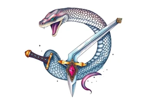 mystical snake coiled around an ancient dagger with jeweled hilt tattoo idea