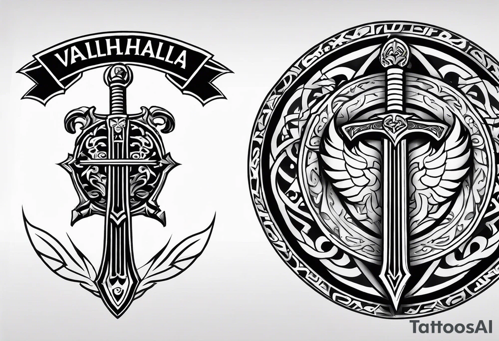 Valhalla round shield sword tattoo idea