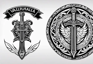 Valhalla round shield sword tattoo idea