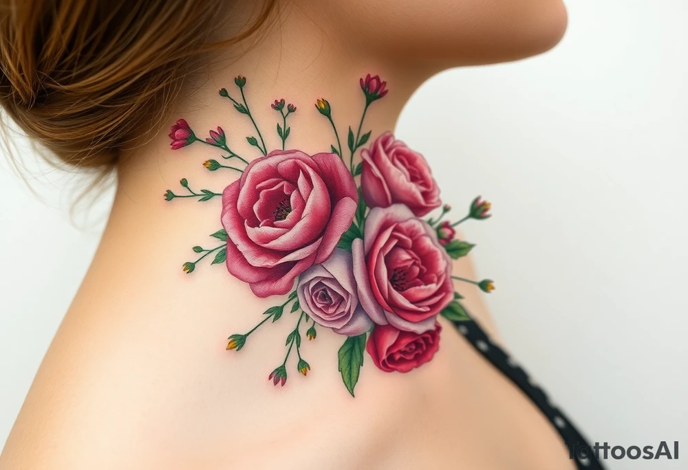vintage bouquet of wild roses and meadow flowers with morning dew tattoo idea