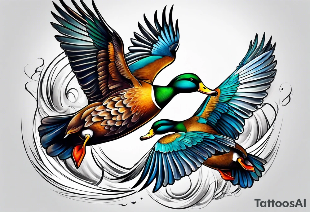 Flying ducks on leg tattoo idea