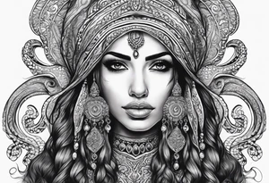 middle eastern woman with octopus tentacles for hair tattoo idea