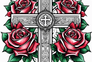Cross with roses and bible verse tattoo idea