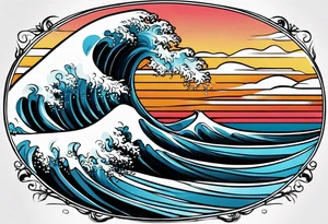 waves;  
"come what may" written underneath; outside forearm not an oval tattoo idea