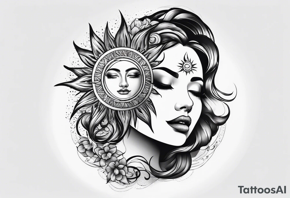 sun and woman tattoo idea