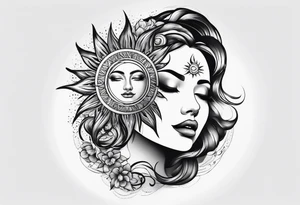 sun and woman tattoo idea