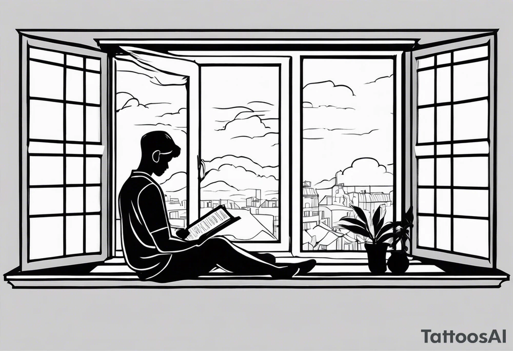 person reading by window tattoo idea