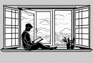 person reading by window tattoo idea