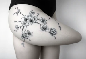 Orchid or cherry blossom tree and lotus and snake and angels on a woman tattoo idea