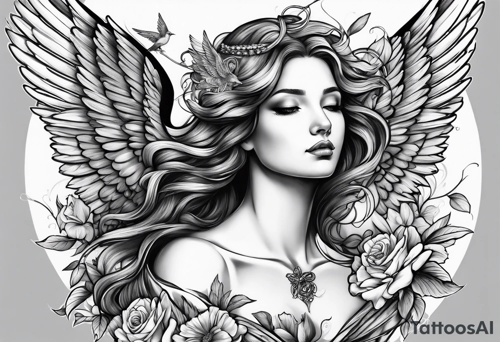 Angel with hummingbird tattoo idea