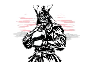 noble samurai warrior silhouette at sunset with boxing gloves tattoo idea