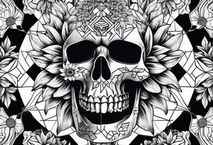 Sunflower, skull with puzzle pieces of real face tattoo idea