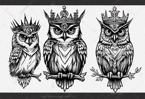 Wise Crowned Owl looking to the rights tattoo idea