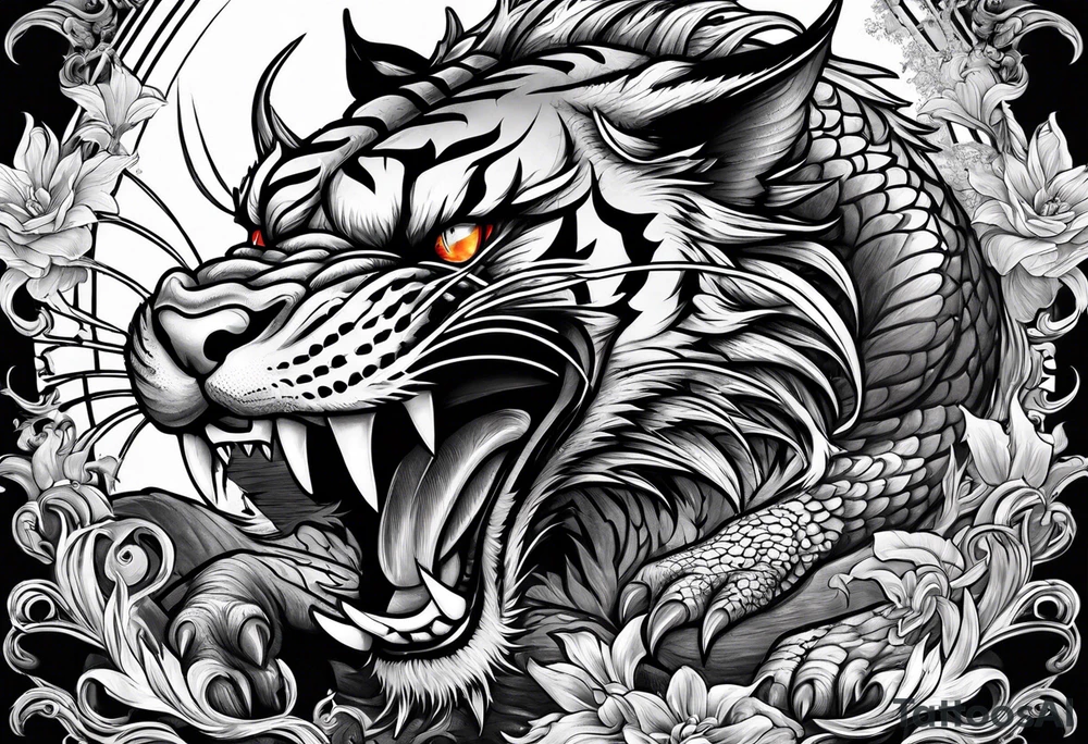 Dragon fighting tiger tattoo idea