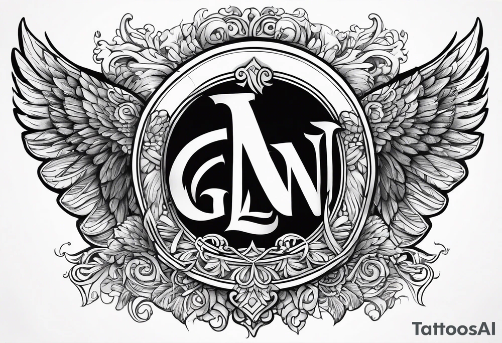 The word Glenn on a banner with angel Wings tattoo idea