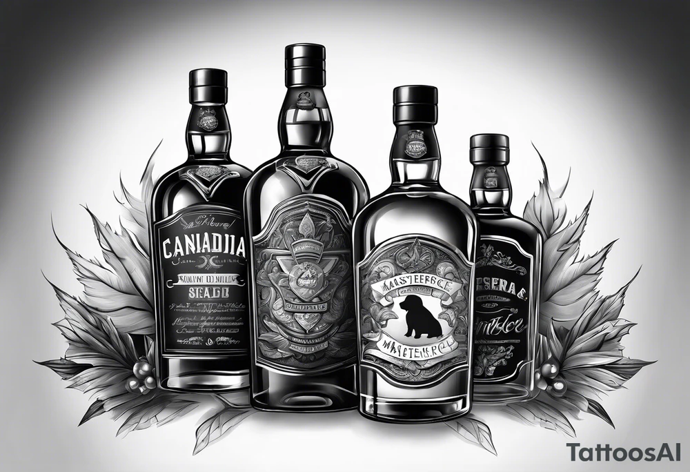 Canadian whiskey and glass and dog tags tattoo idea