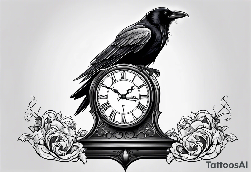raven perched on clock tattoo idea