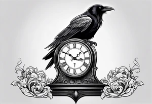 raven perched on clock tattoo idea