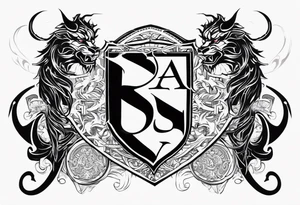 Valhalla sword shield dragon lion tattoo idea