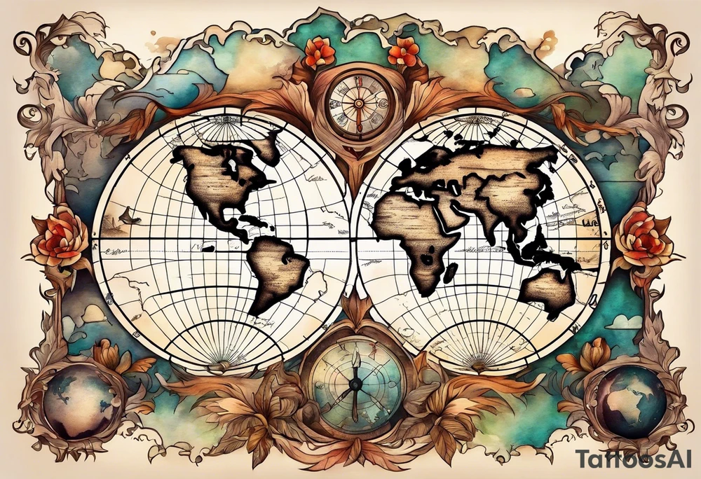 a old world map for the back of a forearm tattoo idea