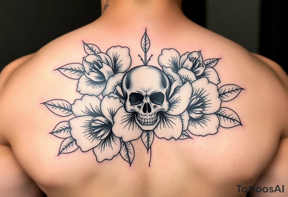 Traditional flowers with skulls in the center of the flowers tattoo idea