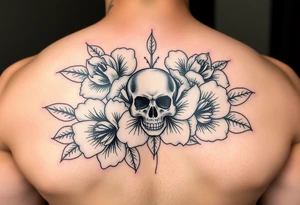 Traditional flowers with skulls in the center of the flowers tattoo idea
