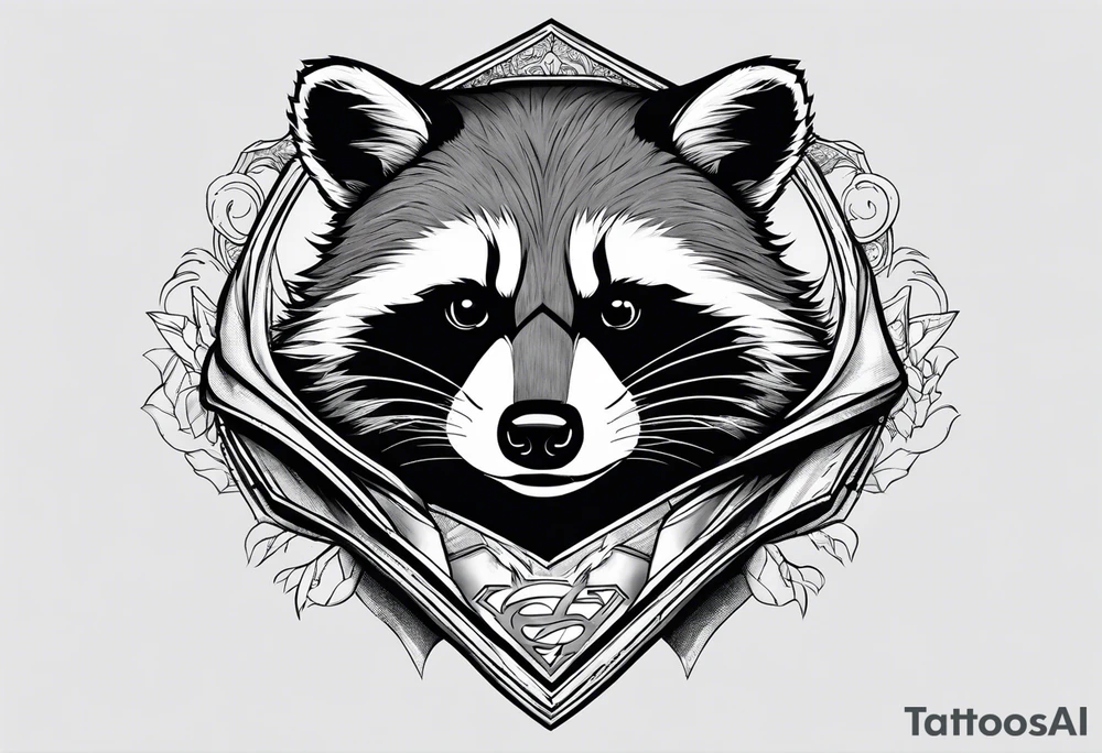 raccoon wearing a Superman hoodie tattoo idea