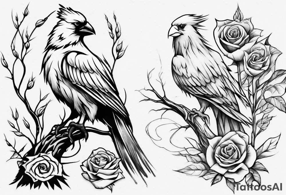 Willow tree with a cardinal holding a rose and a eagle tattoo idea