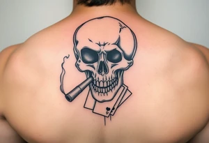 skull with a smoking cigar in his mouth,playing cards,money. tattoo idea