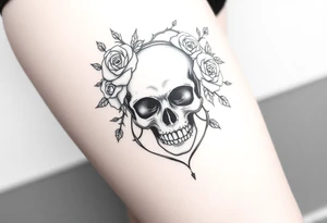 ornate skull adorned with crown of wild roses and thorns tattoo idea