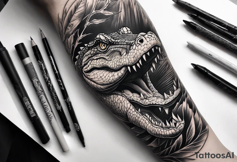 Arm sleeve with alligators and lightning tattoo idea