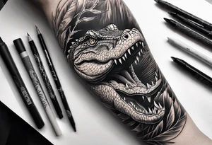 Arm sleeve with alligators and lightning tattoo idea