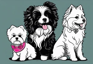 A white Bichon frise with a black pomeranian and a black doodle with the words “MFer 4 Life” tattoo idea