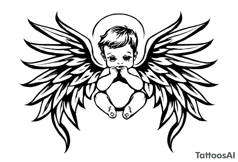 a baby angel with wings and a AR tattoo idea