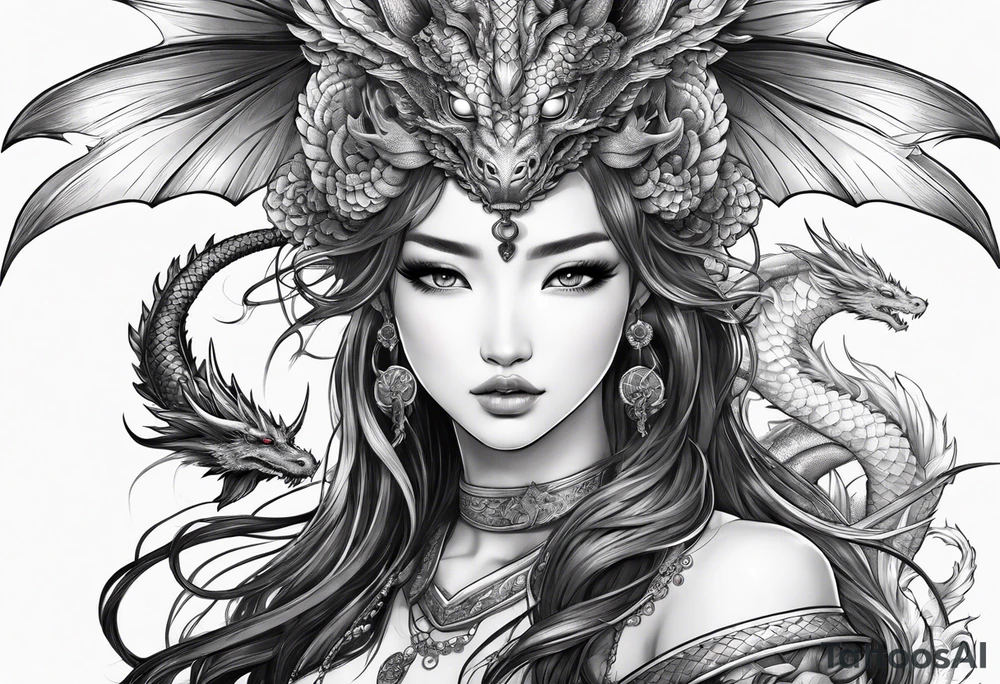 beautiful warrior nymph with dragon wings and dragon friends tattoo idea