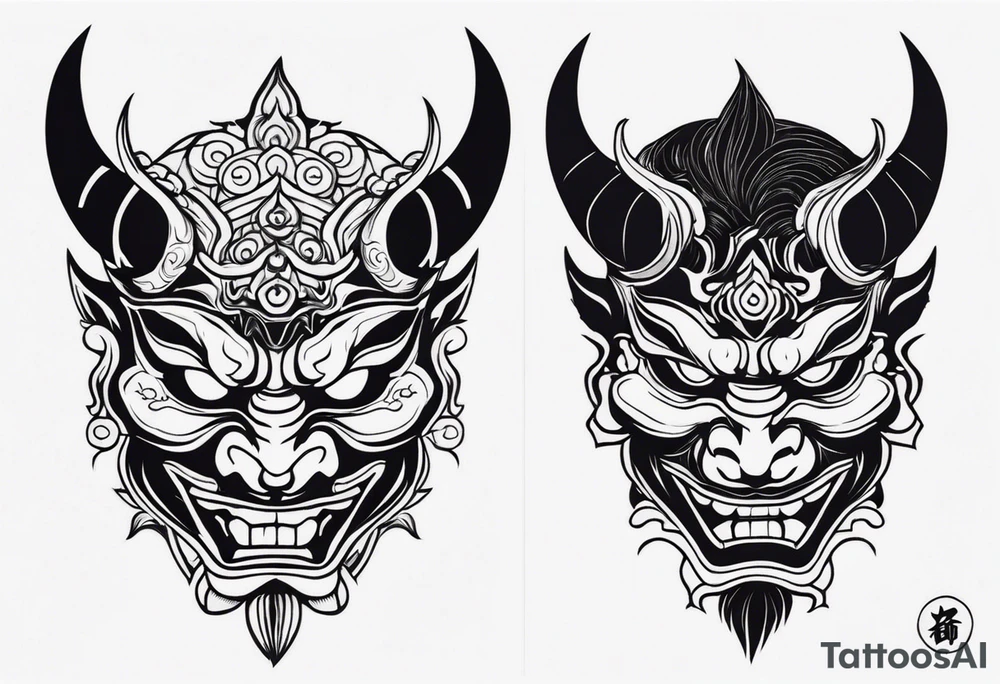 oni mask, dark, japanese,forearm, small tattoo idea