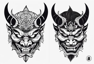 oni mask, dark, japanese,forearm, small tattoo idea