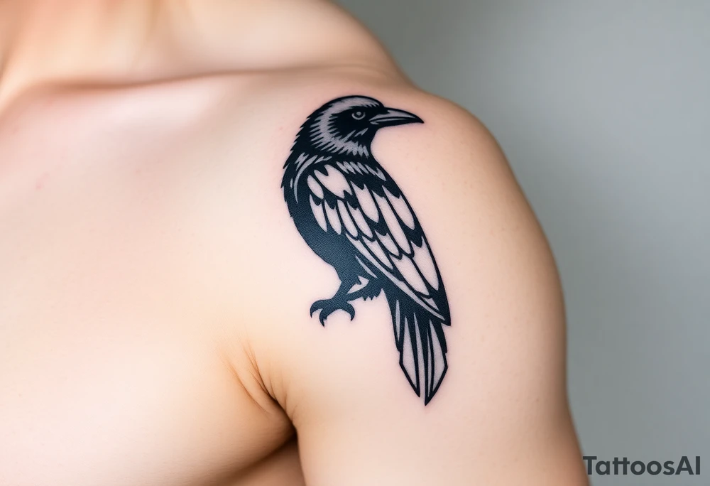 Geometric Perched Raven with linework around it. tattoo idea