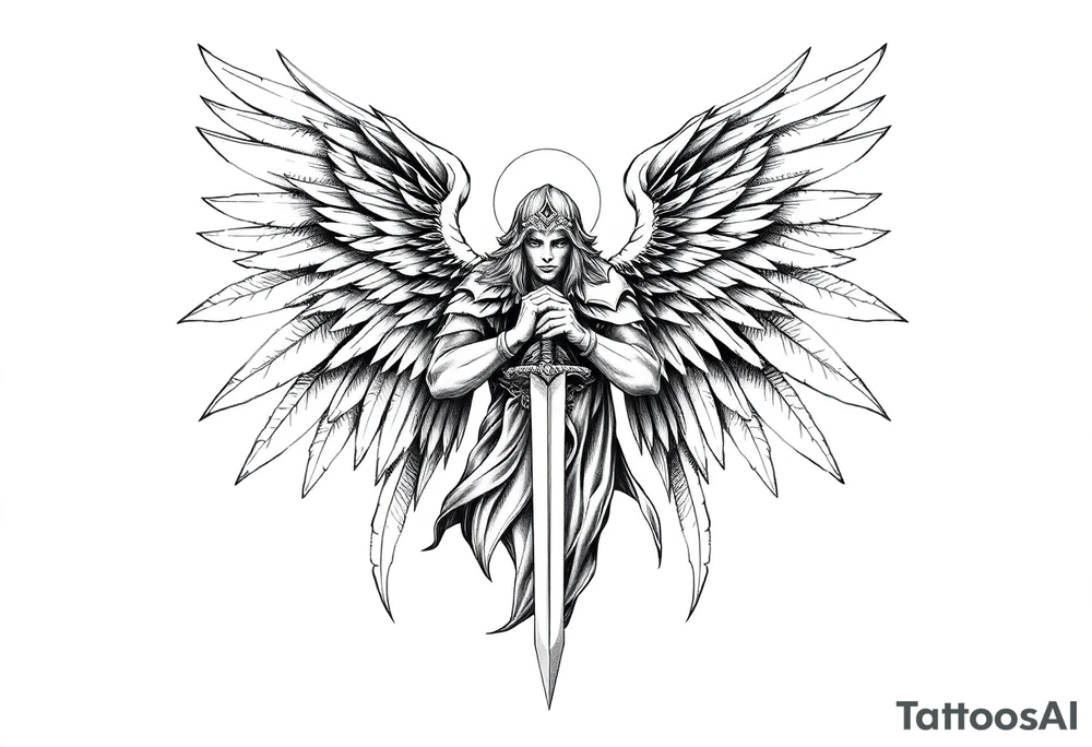 Holy Archangel, Biblical, Christianity, Heavenly Army, Hebrew, Guards of Christianity, Holding a sword, having six wings, seraphim tattoo idea